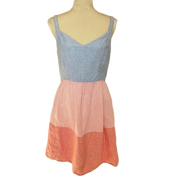 Cynthia Rowley 100% Linen Colorblock Women’s Dress Size M Pockets Summer Breeze - Picture 3 of 9